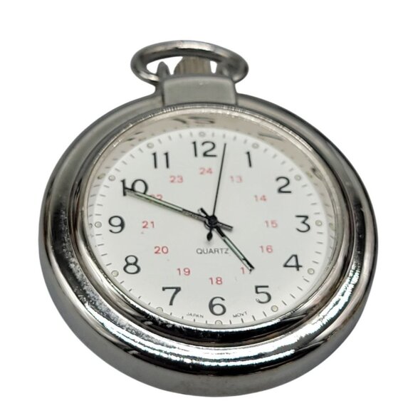 Quartz Pocket Watch Vintage Silver Tone Leather Carrying Case 48mm Open Face - Picture 3 of 10